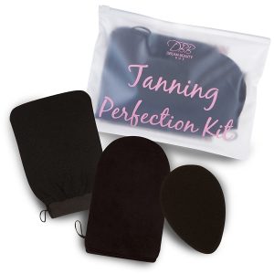 Dream Beauty Box Velour Self Tanning Mitt Applicator Kit – Tan Exfoliator / Remover Glove & Body Blender Sponge – Fully Lined tanning Mitt So No Orange Hands – BONUS Waterproof Travel Bag