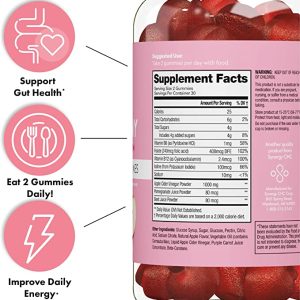 Flat Tummy Apple Cider Vinegar Gummies, 60 Count – Boost Energy, Detox & Support Gut Health – Vegan, Non-GMO – ACV Gummies with Mother – Made with Apples, Beetroot, Vitamin B9, Vitamin B12, Superfoods