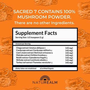 Naturealm Sacred 7 – Mushroom Extract Powder 8 oz – Chaga, Cordyceps, Lion’s Mane, Maitake, Reishi, Shiitake & Turkey Tail – Organic Herbal Nootropic Supplement – Focus, Energy & Mental Performance