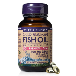 Wiley’s Finest Wild Alaskan Fish Oil Prenatal DHA – 720mg EPA and DHA Omega-3s for Pregnant Women and Nursing Mothers – 60 Softgels (30 Prenatal Vitamin Servings)