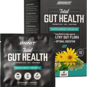 ONNIT Total Gut Health – Complete Probiotics & Digestive Enzyme Supplement for Women & Men | 5 Strains of Probiotics, Prebiotics, Enzymes, Betaine HCL