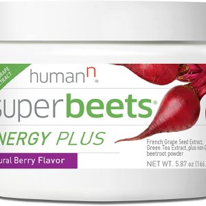 HumanN SuperBeets Energy Plus with Grape Seed Extract – Includes Beet Root Powder, Green Tea Extract, Caffeine, Vitamin C – Non-GMO Superfood Supplement – 5.87oz