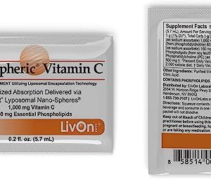 Lypo-Spheric Vitamin C – 30 Packets – 1,000 mg Vitamin C & 1,000 mg Essential Phospholipids Per Packet – Liposome Encapsulated for Improved Absorption – 100% Non-GMO