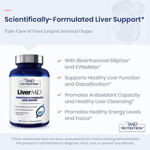 1MD Nutrition LiverMD – Liver Support Supplement | Siliphos Milk Thistle Extract – Highly Bioavailable, for Liver Support