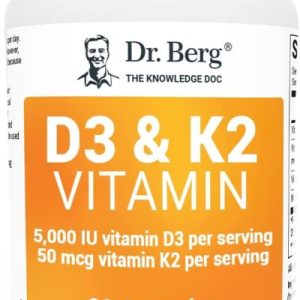 Dr. Berg D3 K2 Vitamin 5000 IU w/MCT Oil – Includes 50 mcg MK7 Vitamin K2, Purified Bile Salts, Zinc & Magnesium for Ultimate Absorption – Supplement – 60 Capsules