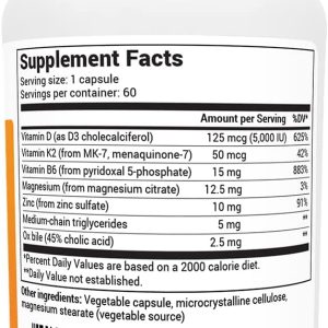 Dr. Berg D3 K2 Vitamin 5000 IU w/MCT Oil – Includes 50 mcg MK7 Vitamin K2, Purified Bile Salts, Zinc & Magnesium for Ultimate Absorption – Supplement – 60 Capsules