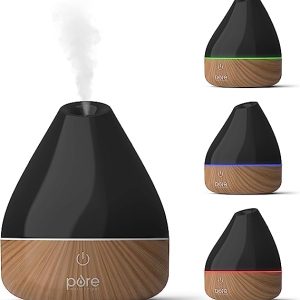 Pure Enrichment PureSpa Natural Essential Oil Diffuser (Black) – 200ml Water Tank Lasts Up to 10 Hours with Soft Color-Changing Lights and Auto Safety Shut-Off