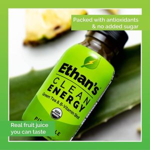 Ethan’s Organic Clean Energy Shots Pineapple, Sugar Free Natural Pre-Workout Focus Boost, Gluten Free, Vegan, B6 & B12 Vitamin C with Green Tea Extract and Guayusa (12 Pack of 2oz Shots)