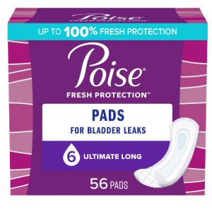 Poise Incontinence Pads for Women 6 Drop, Ultimate Absorbency, Long Length 56Ct