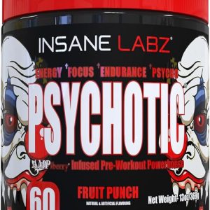 Insane Labz Psychotic, High Stimulant Pre Workout Powder, Extreme Lasting Energy, Focus and Endurance with Beta Alanine, Creatine Monohydrate, DMAE, 60 Srvgs