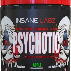 Insane Labz Psychotic, High Stimulant Pre Workout Powder, Extreme Lasting Energy, Focus and Endurance with Beta Alanine, Creatine Monohydrate DMAE, 35 Srvgs