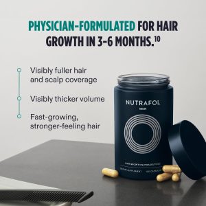 Nutrafol Men’s Hair Growth Supplements, Clinically Tested for Visibly Thicker Hair and Scalp Coverage, Dermatologist Recommended – 1 Month Supply, 1 Refill Pouch