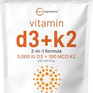 Micro Ingredients Vitamin D3 5000 IU with K2 100 mcg, 300 Soft-Gels | K2 MK-7 with D3 Vitamin Supplement, 2 in 1 Support Immune, Heart, Joint, Teeth & Bone Health – Easy to Swallow