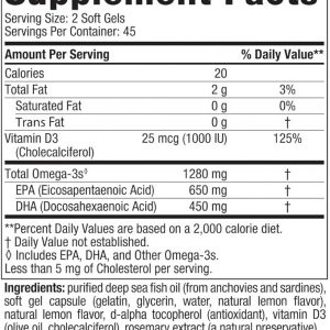 Nordic Naturals Ultimate Omega-D3, Lemon Flavor – 90 Soft Gels – 1280 mg Omega-3 + 1000 IU Vitamin D3 – Omega-3 Fish Oil – EPA & DHA – Promotes Brain, Heart, Joint, & Immune Health – 45 Servings