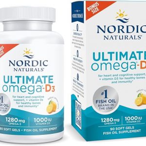 Nordic Naturals Ultimate Omega-D3, Lemon Flavor – 90 Soft Gels – 1280 mg Omega-3 + 1000 IU Vitamin D3 – Omega-3 Fish Oil – EPA & DHA – Promotes Brain, Heart, Joint, & Immune Health – 45 Servings