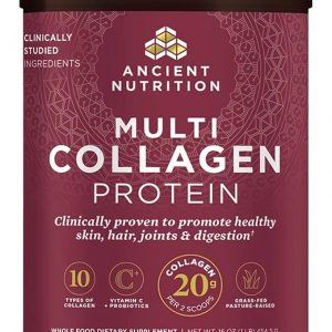 Ancient Nutrition Collagen Powder Protein with Probiotics, Unflavored Multi Collagen Protein with Vitamin C, 45 Servings, Hydrolyzed Collagen Peptides Supports Skin and Nails, Gut Health, 16oz