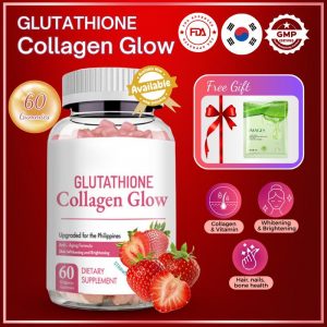 Glutathione Collagen Glow Gummies NATURE GLOW Strawberry 60 Gummies Gift 1 Bag ALOE VERA